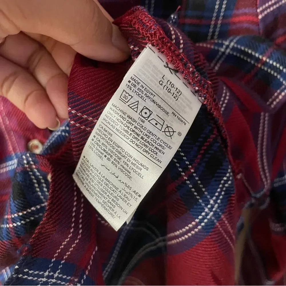 Old Navy Girls Burgundy|Blue|White Plaid Shirt Sz L (10-12) EUC
